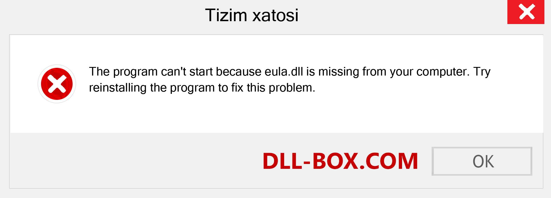 eula.dll fayli yo'qolganmi?. Windows 7, 8, 10 uchun yuklab olish - Windowsda eula dll etishmayotgan xatoni tuzating, rasmlar, rasmlar